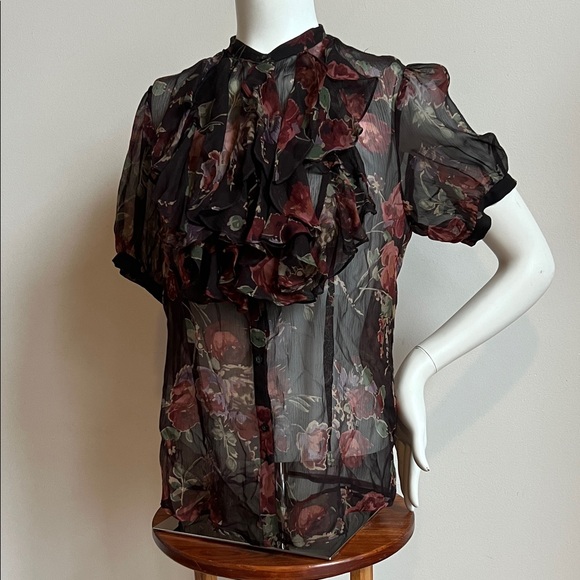 Lauren Ralph Lauren Tops - Ralph Lauren Black Sheer Floral Ruffle Blouse